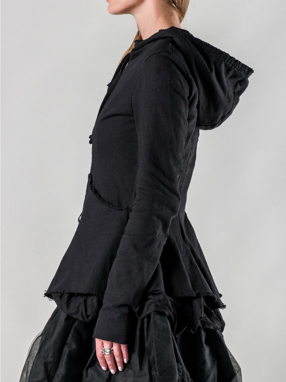 Rundholz Black Thulle Hooded Jacket Size Small Whimsigoth Grunge Steampunk - Picture 3 of 11